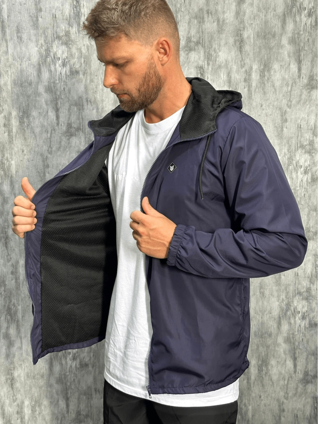 Men's Windbreaker Jacket Lined Waterproof Plain Hooded Ultra Light - Màu xanh hải quân - Xem 1