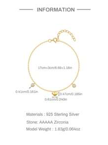 925 Sterling Silver Diamond Hand Chain Stackable Heart Bracelet, Ins Style, Perfect Mum/Girlfriend Gift - Gold - View 8