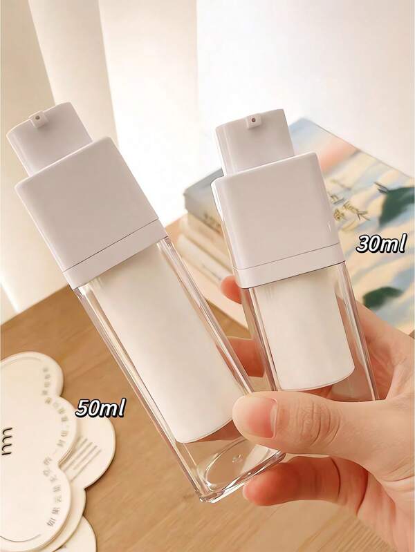 Frasco de loção de creme Pp a vácuo portátil, dispensador de artigos de higiene pessoal moderno, quadrado, transparente e giratório para viagens, viagens de negócios, adequado para cosméticos e cuidados com a pele, frasco de cosméticos, sub de viagem portátil