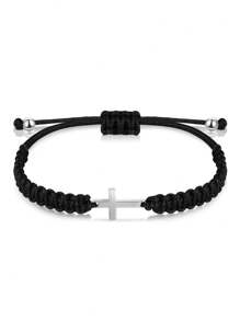 2pcs/1pc Braided Cross Bracelet Set, Suitable For Women & Men, Black & Red Stretch Friendship Bracelets, Adjustable For Women & Men, Ideal Gift For Women Daily Wear