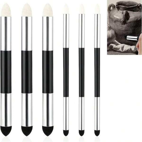 2/4/6/12 pièces Stylos éponges de mélange pour croquis, à double tête, lavables et réutilisables, estompes de mélange pour dessin pour artistes, étudiants, idéal pour la mise en évidence, l'ombrage, les détails et la correction des dessins, rentrée scolaire, fournitures scolaires