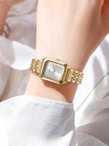 1 pièce Montre-bracelet élégante pour femmes en acier inoxydable, cadran carré, montre à quartz de luxe classique, (sans boîte de montre)