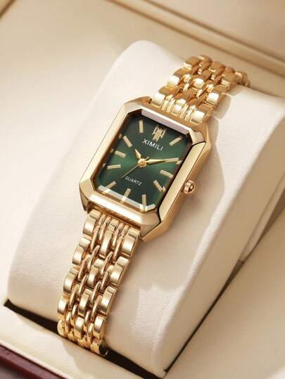 1pc Women's Elegant Steel Band Square Dial Chic Luxury Quartz Watch, Excluding Watch Box