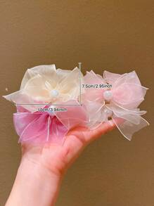 1 件织物蝴蝶结发夹，适合女孩日常佩戴，米色/粉色/紫色