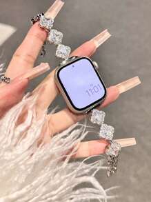 1pc Compatible With Apple Watch Strap Women Silver Bracelet, Apple WatchBand Using Diamond Flower Design, Set Auger Metal Strap, Compatible With Apple Watch 38/40/41/42/44/45/46/49 Mm, Compatible With Apple Watch Strap Series Ultra/SE10 9/8/7/6/5/4/3/2/1, Stylish Elegance,Suitable For Daily, Leisure, Business