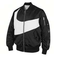 Nike Men's Comfortable Stand-Up Collar Double-Sided Wear Bomber Jacket Baseball Jacket Cotton Coat - Black and White - View 9