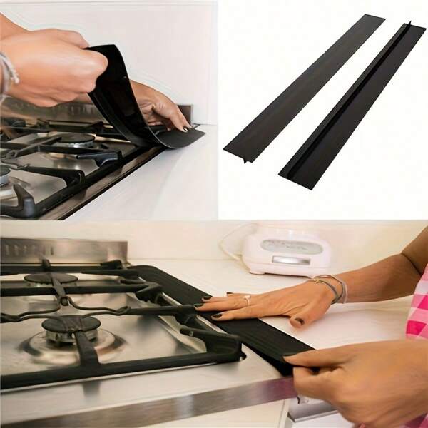21/25/30 Inch Black Stove Gap Covers (1pc/2 Packs), Silicone Gap Filler For Stove And Counter, Oven Edge Side Gap Guards, Kitchen Range Crumb Catcher Strips Between Stovetop And Countertop,Suitable For Kitchens And Restaurants
