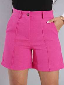 Women's Bermuda Shorts, Tailored, Linen, Rustic, With BT Loop And Knife Pocket - Rosa Fucsia - Ver 1