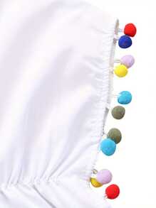 Vestido informal holgado para niña, estampado de leopardo, color liso, cuello redondo, mangas cortas de murciélago, vestido de una pieza. - Blanco - Ver 4