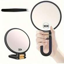 1pc Handheld Magnifying Glass 15x/30x Magnification, Double-Sided Travel Compact Folding Makeup Mirror, Princess Mirror