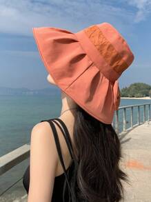 1pc Women's Spring/Summer New Branch & Leaf Bowknot Patchwork Bucket Hat, Fashion Versatile Breathable Face & Sun Protection, Suitable For Travel, Vacation, Shopping, Adjustable Large Brim Bucket Hat, Everyday Use - A - View 4
