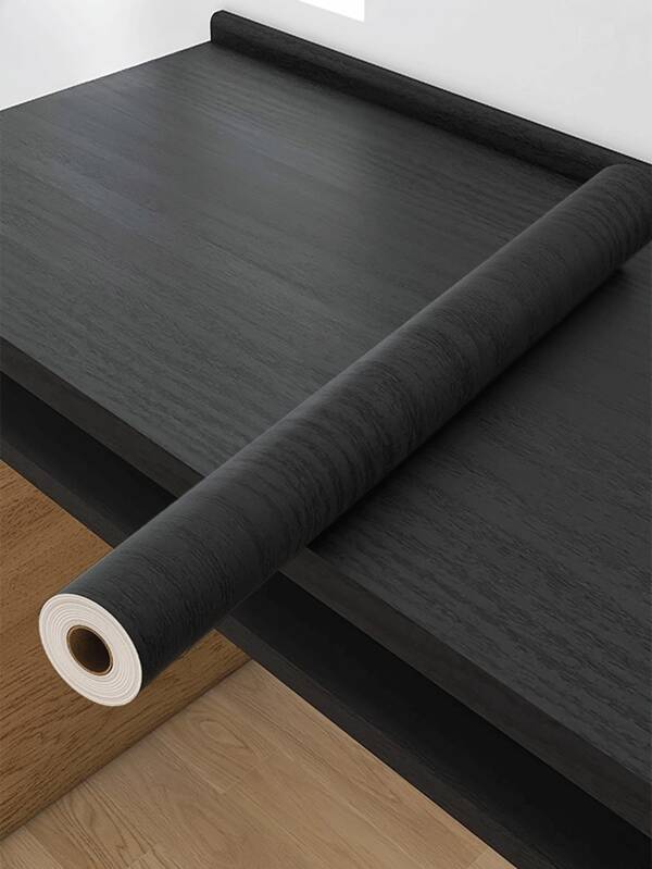 1 Roll Of Black Wood Grain Contact Paper,Counter Top Peel And Stick Waterproof Black Wallpaper, Tables, Chairs, Drawers,Rooms,Cabinets,Countertop Contact Paper