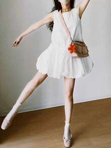 Spring Summer Casual Vest Dress For Women Back To School Autumn Clothes Korean Style Elegant Chic Solid Color Sleeveless O-Neck Vintage Homecoming Short Dresses Kawaii Party Graduation White Black Clothes White Dress New Year Christmas