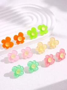 1 Pair Colorful Dopamine Acrylic Flower Stud Earrings, Minimalist Fresh Style Jewelry For Women, Fashion Versatile Party Accessory