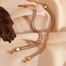 1pc Stainless Steel Women's Fashionable Minimalist INS Style 18K Plated Triple-Layer Zirconia Bracelet, Suitable For Dates, Parties, And Office Wear - Yellow Gold - View 5