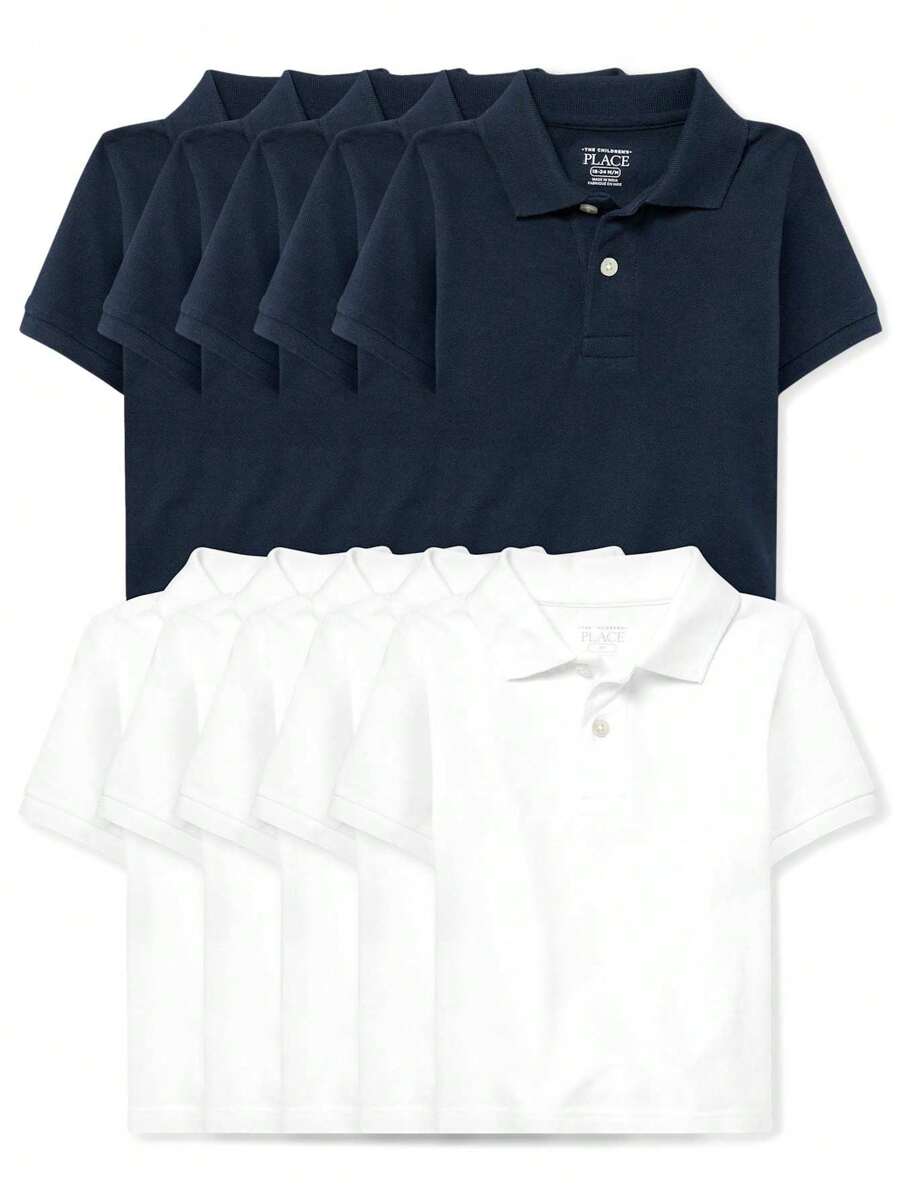 The Children's PLACE Baby And Toddler Uniform Pique Polo 10-Pack - 航海/白色 - 查看 1