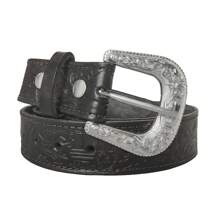 Women's Notched Leather Belt With Country Buckle - màu đen - Xem 1