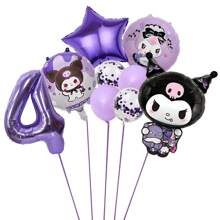 Set de 9 piezas (1 Set) Globos con tema de Kuromi de Dibujos Animados de Color Morado para Fiesta de Cumpleaños de 0 a 9 Años - Globos de Película de Aluminio con Diseño de Estrella, Número Digital, Estrella Negra y Morada, Kuromi de Sanrio - Decoración para Fiesta de Cumpleaños, Ceremonia de Graduación, Interior y Exterior - Suministros de Decoración con Imagen de Dibujos Animados Adorables para Fotografías y Fondo de Pared