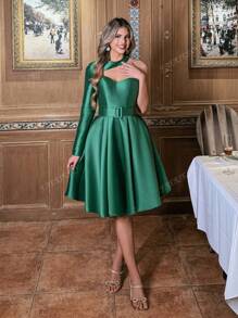 Faeriesty Elegant A-Line Belted Dress For Spring/Summer, Flattering Silhouette & Versatile Styling For Weddings, Dinners, Garden Events, And Cocktail Parties, Party Dress, Wedding Guest Dress