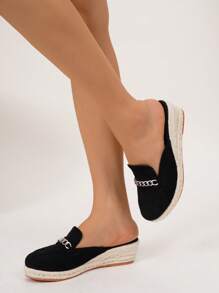 Women's Comfortable Non-Slip Apricot Jute Rope Black Platform Wedge Sandals, Spring & Summer Resort Wear - Black - View 7