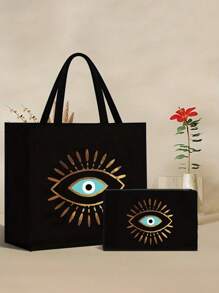 Set de bolso tipo tote con estampado de ojo maligno: Bolso tote para mujer con un neceser a juego, bolso grande de gran capacidad y sencillo, bolso de mano casual y portátil, bolso de compras multifuncional, neceser de viaje, apto para bodas, trabajo, desplazamientos, cumpleaños, vacaciones, playa, vuelta al colegio, uso diario, es un regalo ideal para mujeres, madres, profesores, amigos, damas de honor, estudiantes, regalo del Día del Maestro, regalo del Día de la Madre, el regalo perfecto para familiares y amigos