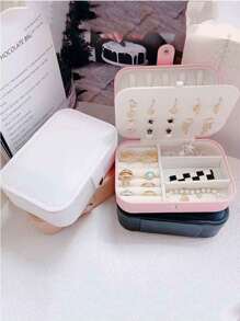1pc Fashion Creative Unisex Couple Jewelry Box, 3-Layer PU Leather Storage Case For Engagement Gift, Jewelry Organizer Box For Pearls & Small Items, Suitable For Outdoor Travel, Home, Office, School