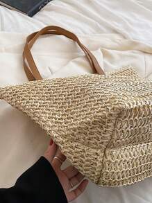 Summer Straw Beach Tote Bag, Large Capacity Handbag, Casual Multiple Pockets Women's Bag, Suitable With Dress For Shopping, Travel, Storage, Rattan Bag, Eye-Catching Beach Bag Summer, Summer Straw Beach Bag For Women, Hottest Beach Bags For Women, Fashion Summer Vacation Bag, Beach Essentials Women Bags For Vacation & Holiday, Newest Holiday Bag
