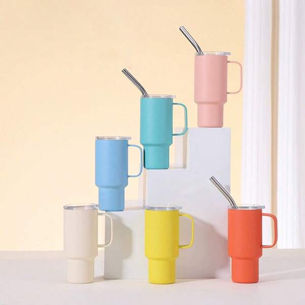 1pc 2oz / 60ml Mini Stainless Steel Insulated Tumbler, Double Wall Vacuum Cup With Straw, Suitable For Concentrated Coffee, Couple Cup, Vehicle Use Back To School