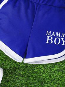 2pcs Baby Boy Summer Sleeveless Letter Print Top And Casual Shorts Outdoor Sports Suit, Comfortable And Breathable