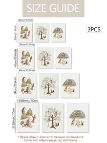 3PCS/SET Woodland Animals And Nursery Wall Art Set - Sage Green, Featuring Animals, Trees And Mushrooms - Great For Youngsters' Rooms, Playrooms And Bathrooms, Unframed Canvas Print For Back To School!