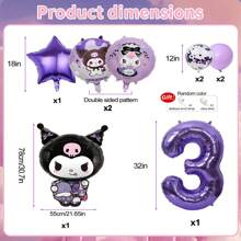 Set de 9 piezas (1 Set) Globos con tema de Kuromi de Dibujos Animados de Color Morado para Fiesta de Cumpleaños de 0 a 9 Años - Globos de Película de Aluminio con Diseño de Estrella, Número Digital, Estrella Negra y Morada, Kuromi de Sanrio - Decoración para Fiesta de Cumpleaños, Ceremonia de Graduación, Interior y Exterior - Suministros de Decoración con Imagen de Dibujos Animados Adorables para Fotografías y Fondo de Pared