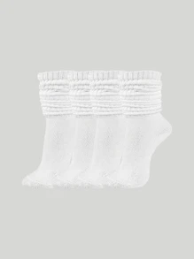 4 Pares de Meias Japonesas de Pilha Folgada, Meias Cano Médio de Cor Sólida - Multicolorido - Visão 9