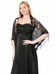 1pc Elegant Fashionable Hollow Out Tassel Design Lace Shawl For Banquet