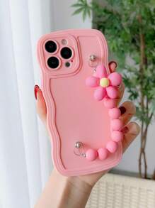 Białe etui na telefon 1 szt. Modne faliste etui na telefon TPU odporne na wstrząsy z dekoracją bransoletki z pereł DIY, kompatybilne z 11 12 13 14 15 Pro Max 16 Plus