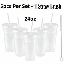 1pc/5pcs/6pcs/10pcs/16oz/24 Oz/One Set Of Plastic Cold Drink Cups, Perfect For Coffee, Tea, Smoothies, Etc., Summer And Winter Drinks, Reusable Plastic Water Cups, Home Party Supplies, Holiday Birthday Party Supplies, Party Decorations, Party Decorations, Party Gifts, Holiday Gifts - White - View 21