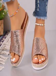 Women Thick Bottom Casual Platform Wedge Slide Sandals, European And American Style - Bronze - View 6