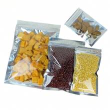 100pcs Resealable Mylar Bags, Sliver Clear Front Smell Proof Ziplock Bag, Heat Seal Cute Packaging Foil Food Resealable Small Front Clear Plastic Silver For Storage Candy Beef Jerky Jewelry Product
