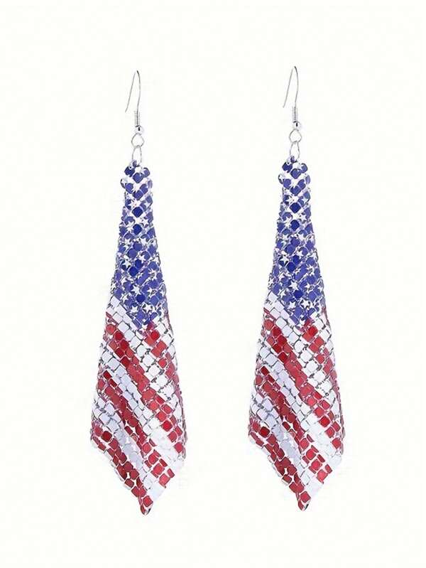 1 Pair Retro Creative Red White Blue Net Fabric USA Flag Design Dangle Earrings For Women, Suitable For 4th Of July Party, Gift-Giving, Everyday Wear