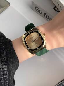 1 pieza Reloj de pulsera cuadrado de cuarzo con correa de silicona marrón, estilo casual unisex, elegante y de negocios, para uso diario, rojo/negro/verde/gris/marrón - Unitalla - Ver 13