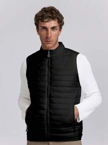 Men's Simple Solid Color Casual Vest For Winter - Black - View 2