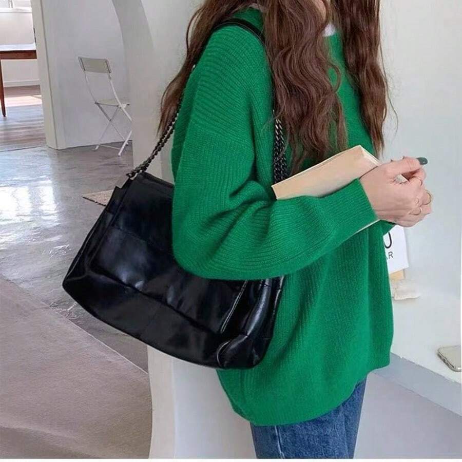 Large Luxury Women PU Handbag High Capacity Chain Shoulder Crossbody Bag - Black - View 1