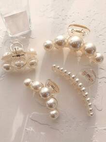 2 Pcs Elegant And Simple Faux Pearl Hair Clip Set, Anti Slip Strong Plastic Hair Clip, Suitable For Thick Hair, Medium, Pink Accessories Fashion Hair Accessories Beauty Claw Clips