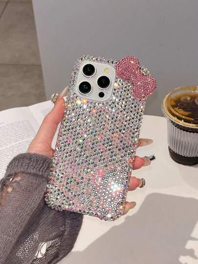 Luxury Rhinestone Edged Plaster Rhinestone Bow Phone Case Suitable For IPhone 17 Pro Max/16 Plus/XS Max/7G Phone Protective Cover