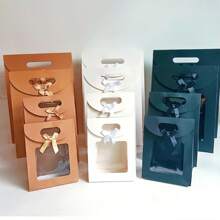 1/10/20pcs Simple & Stylish Flip-Cover Bowknot Transparent Packaging Bags, Gift Bags, Butterfly Decor, Flower Packaging Display Bags, Flip Cover Gift Bags, Adhesive Transparent Window, Small Brown/White Gift Bags, Suitable For Home Storage, Holiday Gifts, Office, Wedding Favors, Great For Gifts To Girlfriends, Friends, Teachers, Leaders, Elders