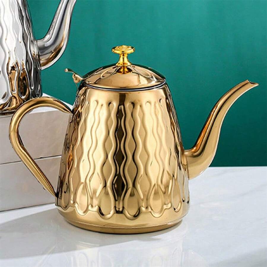 2pcs Cabilock Tea Kettle For Stovetop Gooseneck Pour Over Coffee Kettle Stainless Steel Boiling Kettle Teapot For Tea And Coffee Golden