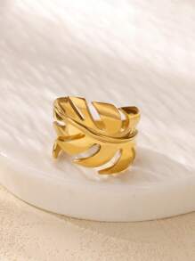 1 Pc Stainless Steel Leaf Shaped Open Ring, Suitable For Daily Wear