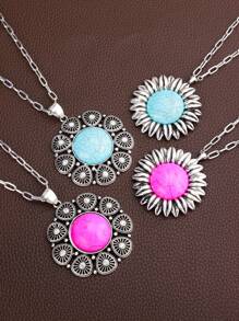 1 对西部牛仔风格夸张向日葵绿松石吊坠项链/毛衣链女士款