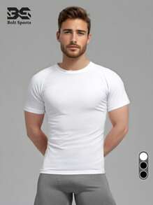 Camiseta de compresión de manga corta para hombre, capa base deportiva para entrenamiento - Blanco - Ver 9