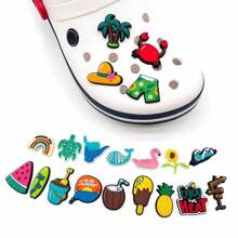 20 件夏季可爱卡通图案鞋饰套装，沙滩包 PVC 鞋饰，鞋饰配饰，生日圣诞节情人节万圣节派对礼物