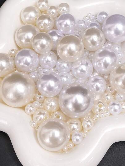 5-400 件 3-25 毫米光滑 ABS 仿圆珠，带孔，纯白色米色散珠，直孔珠，用于制作珠宝手链、脚链、项链 - 非常适合制作手机链和配件